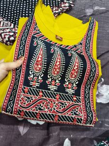 Yellow Kurta Set with Black &amp; Red Print