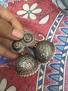 Oxidised Silver Jhumka Earrings