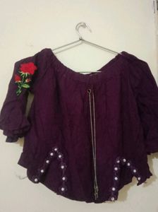 Purple Off-Shoulder Embroidered Top