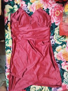 Satin maroon  wrap Dress