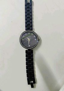 Elegant Black Watch with Crystal Accents