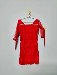 Retro Red Fringe Party Dress