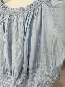 Light Blue Smocked Puff Sleeve Top