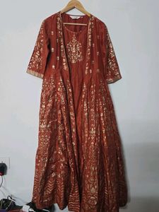 Kurta Set Rust color Gold Print size 34
