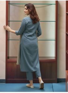 Elegant Blue Kurta Set with Scarf