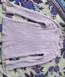 Lilac Fuzzy Lace Trim Sweater