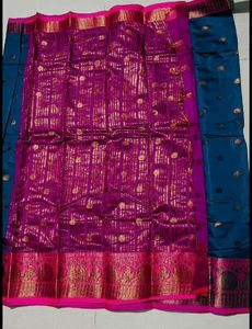 Elegant Teal &amp; Pink Banarasi Silk Saree