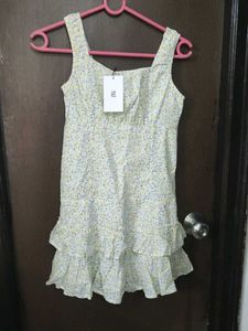Yellow Floral Tiered Cotton Dress.