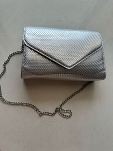 Silver Metallic Textured Clutch