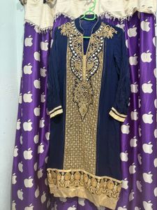 Elegant Navy Blue Kurta Set with Gold Embroidery