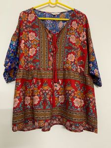 Boho Floral Print Kimono Plus Size Top