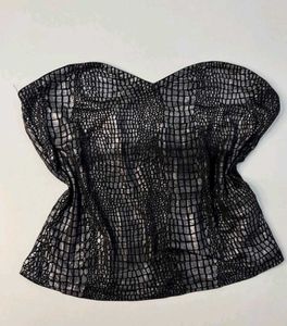 Chic Silver Crocodile Print Strapless Top