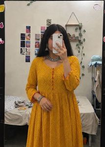 Yellow Printed Anarkali Kurta