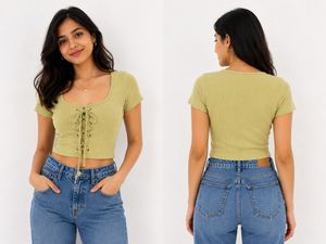 Ribbed Lace-Up Crop Top