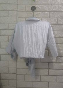 H&amp;M Light Blue/Silver Tie-Front Shirt