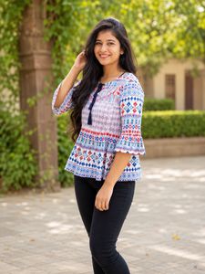 Boho Print Flared Kurta Top