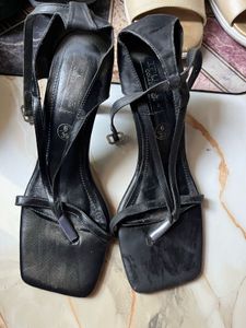 Black Strappy Square Toe Heels