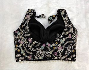 Sleeveless Embroidered Black Blouse