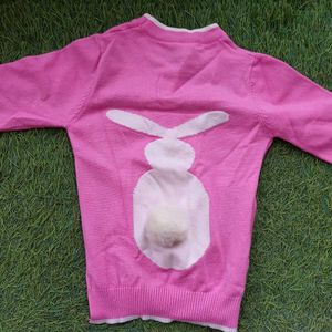 Kids Pink Korean Sweater with Bunny tail back