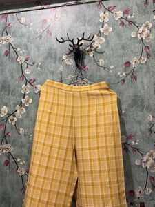 Yellow Plaid Wide-Leg Pants