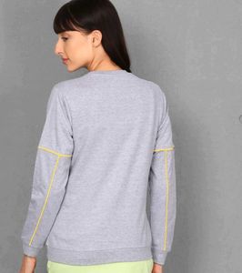 Grey Crewneck Sweatshirt with Yellow Stitching
