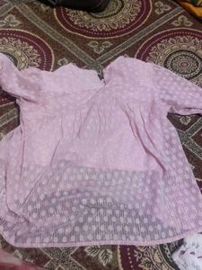 Sheer Pink Kurta Top with Polka Dots