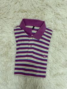 Striped Polo Shirt - Vibrant Purple & White