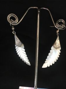 Feather mother of pearl carved Dangle Earrings