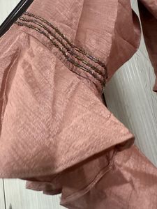 Elegant Peach Kurta Set with Embellished Neckline