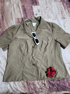 Shiny Pretty Button Down PLUS SIZE Top Party Offic