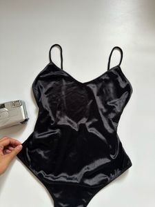 Sleek Black Satin Bodysuit