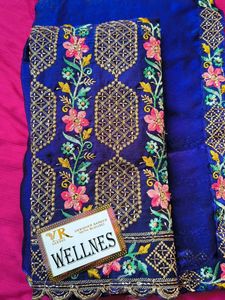 Elegant Blue Embroidered Silk Saree