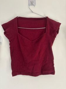 Burgundy Square Neck Crop Top