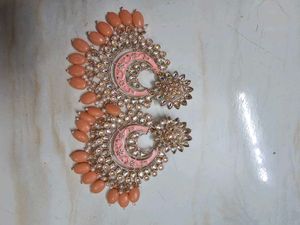 Elegant Pearl and Peach Jhumka Earrings