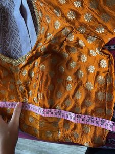 Royal Orange &amp; Emerald Green Zari Brocade Gujarati