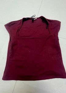 Maroon Square Neck Crop Top