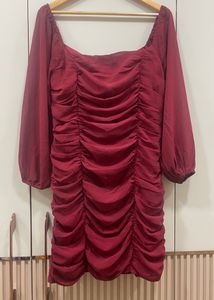 B+VESTRY Maroon Sheath Ruched Dress