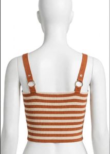 Striped Ribbed Crop Top with Ring Detail