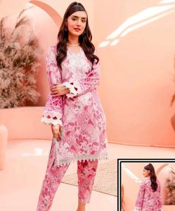 Pink Printed patchwork dress material
