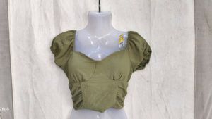 6216. Chic Ruched Puff Sleeve Crop Top