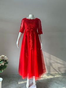 Elegant Red Lace Evening Gown