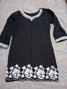 Elegant Black Kurta Set with White Embroidery