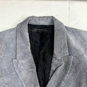 Zara Woman Grey Corduroy Double-Breasted Blazer