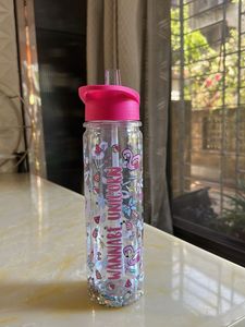 Cute Flamingo Water Bottle with Straw