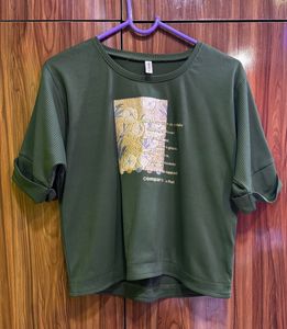 Olive Green Graphic Print Tee
