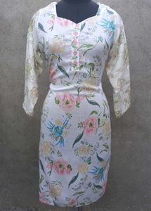 White Floral Print Kurta
