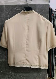 Cream Premium Crop Baggy Shirt And Twret Shir