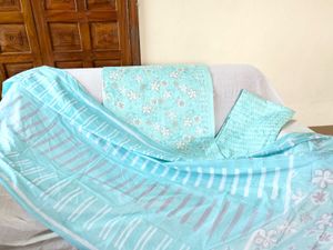 Aqua Blue Printed Dress Material