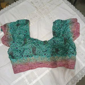 Sea Green Pink Front Open Blouse