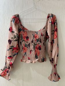 Floral Smocked Long Sleeve Crop Top